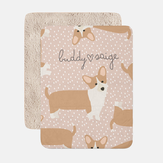 Corgi Dog Personalized Sherpa Baby Blanket