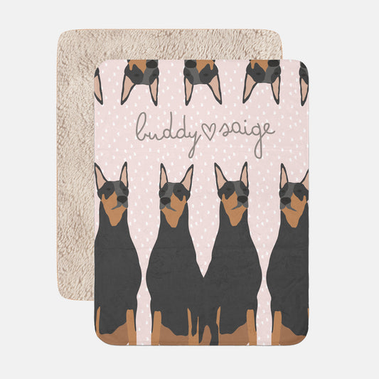 Dobberman Dog Personalized Sherpa Baby Blanket