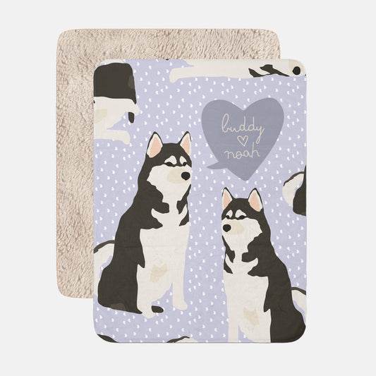 Husky Dog Personalized Sherpa Baby Blanket